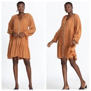 NEW $595 Johnny Was Orla Boho Swiss Dot Flowy Mini Dress Rust Brown Size Small
